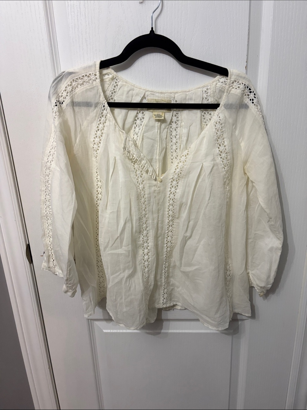 Denim & Supply Ralph Lauren Women's Cream Lace-Trim Peasant Blouse